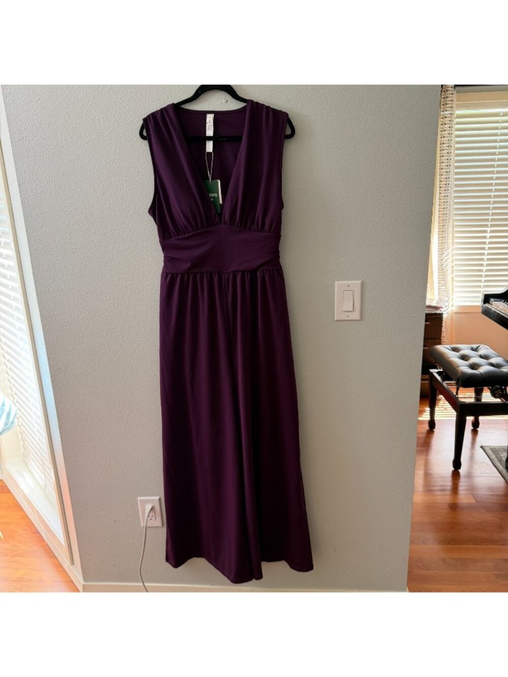NWT Halara V Neck Sleeveless Ruched Wide Leg Jumpsuit Easy Peezy Purple XL